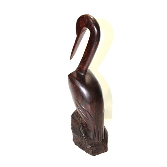 Hand Carved Natural Wood Tall Crane Stork Bird Figurine Vintage 11 in x 3 in - Picture 2 of 13